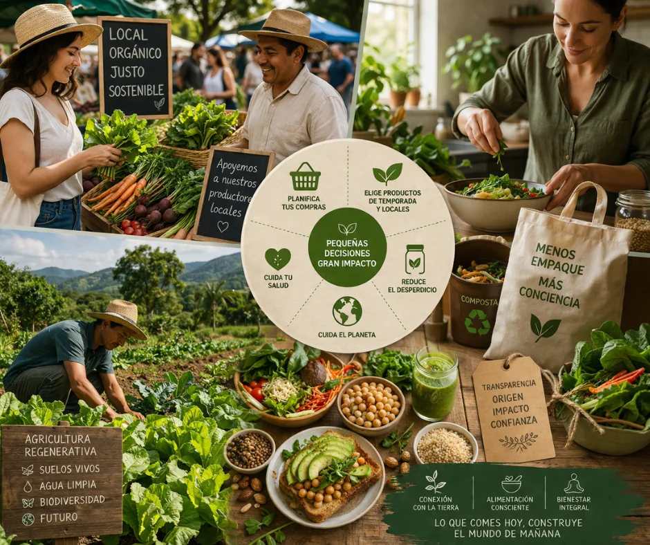 Pequeñas decisiones diarias que nacen en la tierra, pasan por manos conscientes y llegan al plato- así se construye un bienestar real que cuida tu cuerpo y el futuro del planeta.